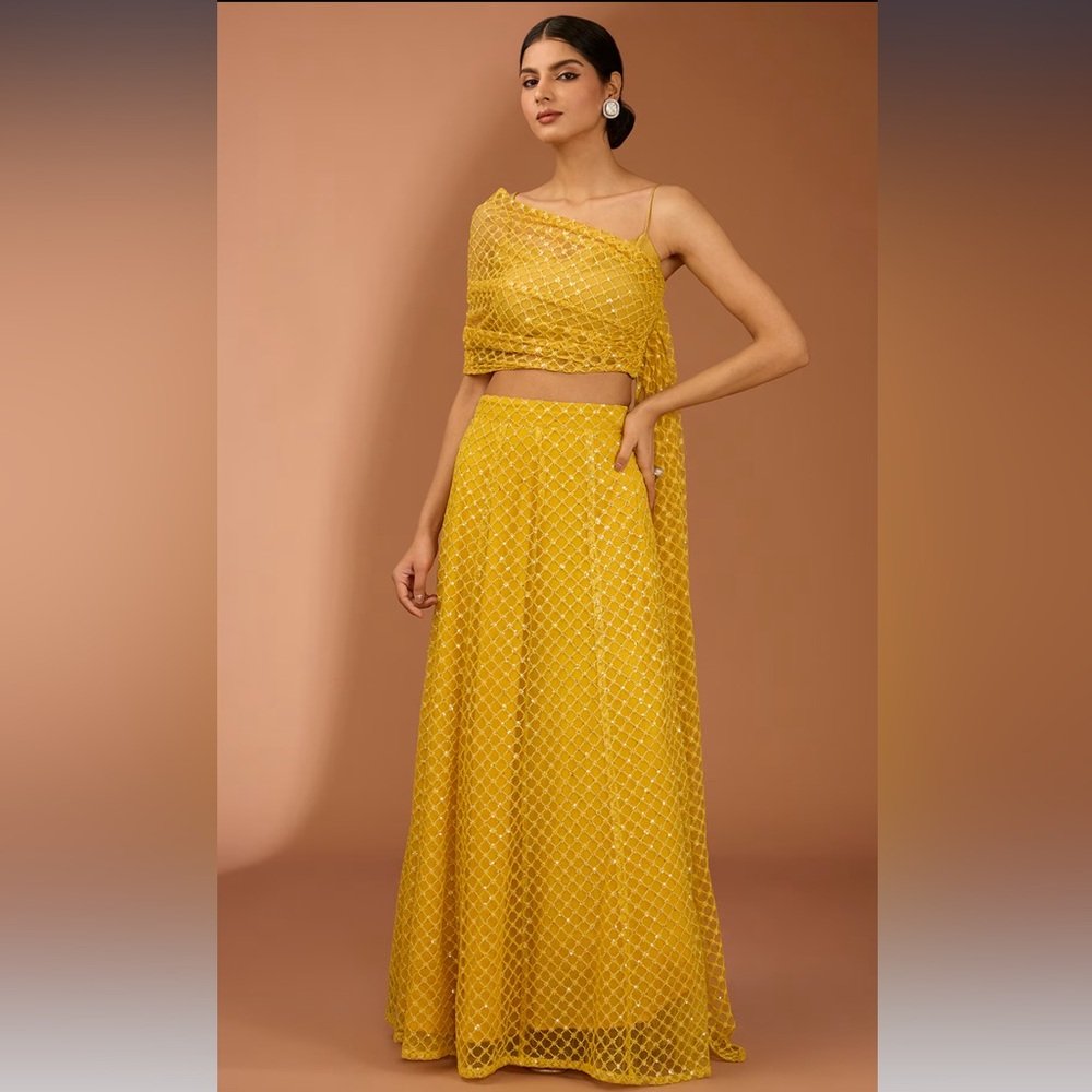 Elegant Yellow Top and Skirt Set